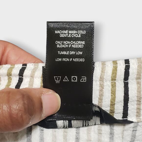 Ali Miles Size Medium Tan Black Stripe Button Front Tunic Top Lagenlook Artsy - Picture 8 of 13